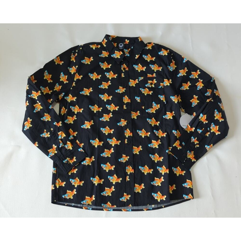 Neff Button Down Shirt Goldfish Sunglasses Black All Over Print Men's Large